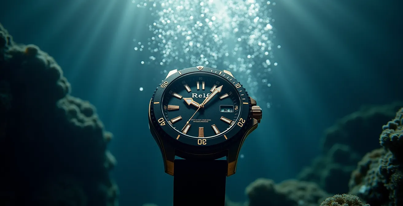 Montre Ralf Tech en situation extrême sous-marine avec lumière dramatique